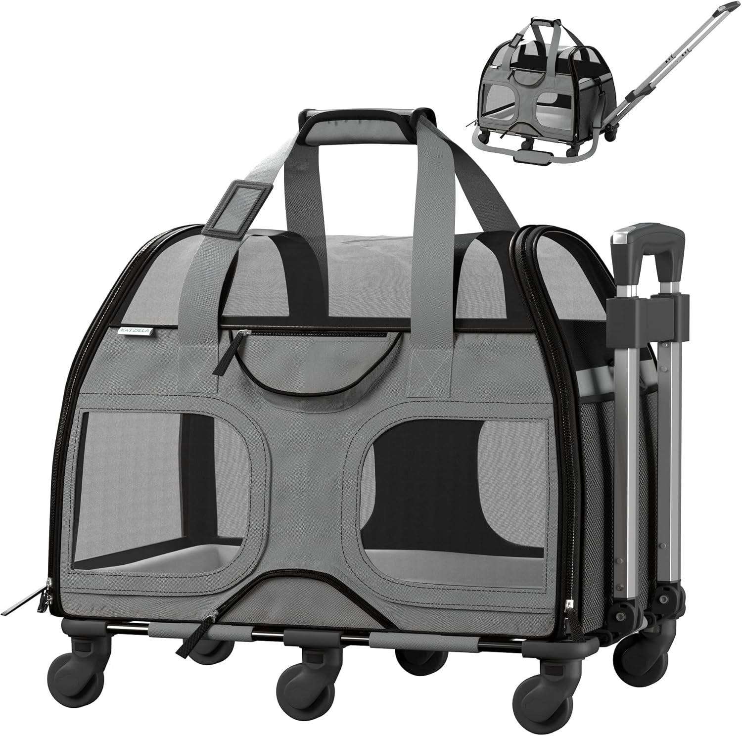 Katziela Rolling Pet Carrier for Small Dogs & Cats - Travel Bag