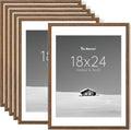 18x24 Picture Frame Set of 6 - Slim Walnut Frames for Wall Display