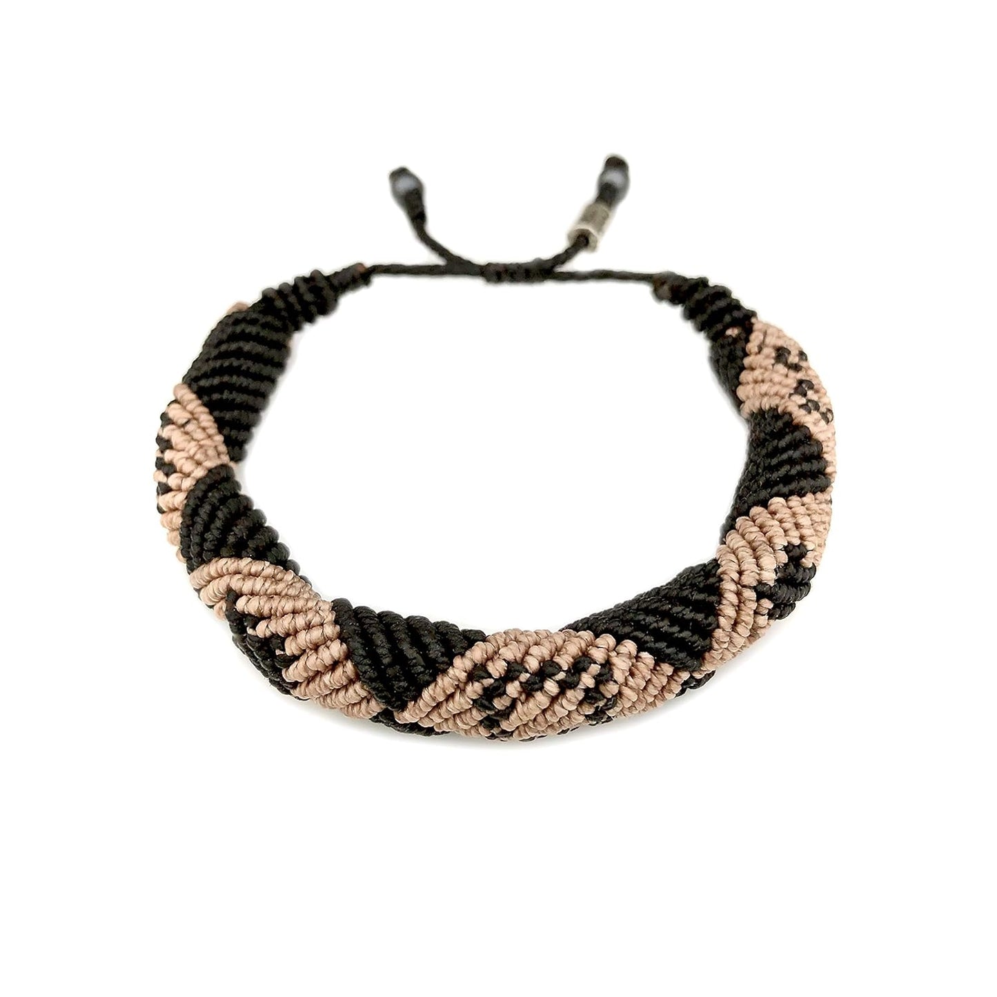 Handmade Waxed Cord Rope Bracelet for Men in Black and Tan