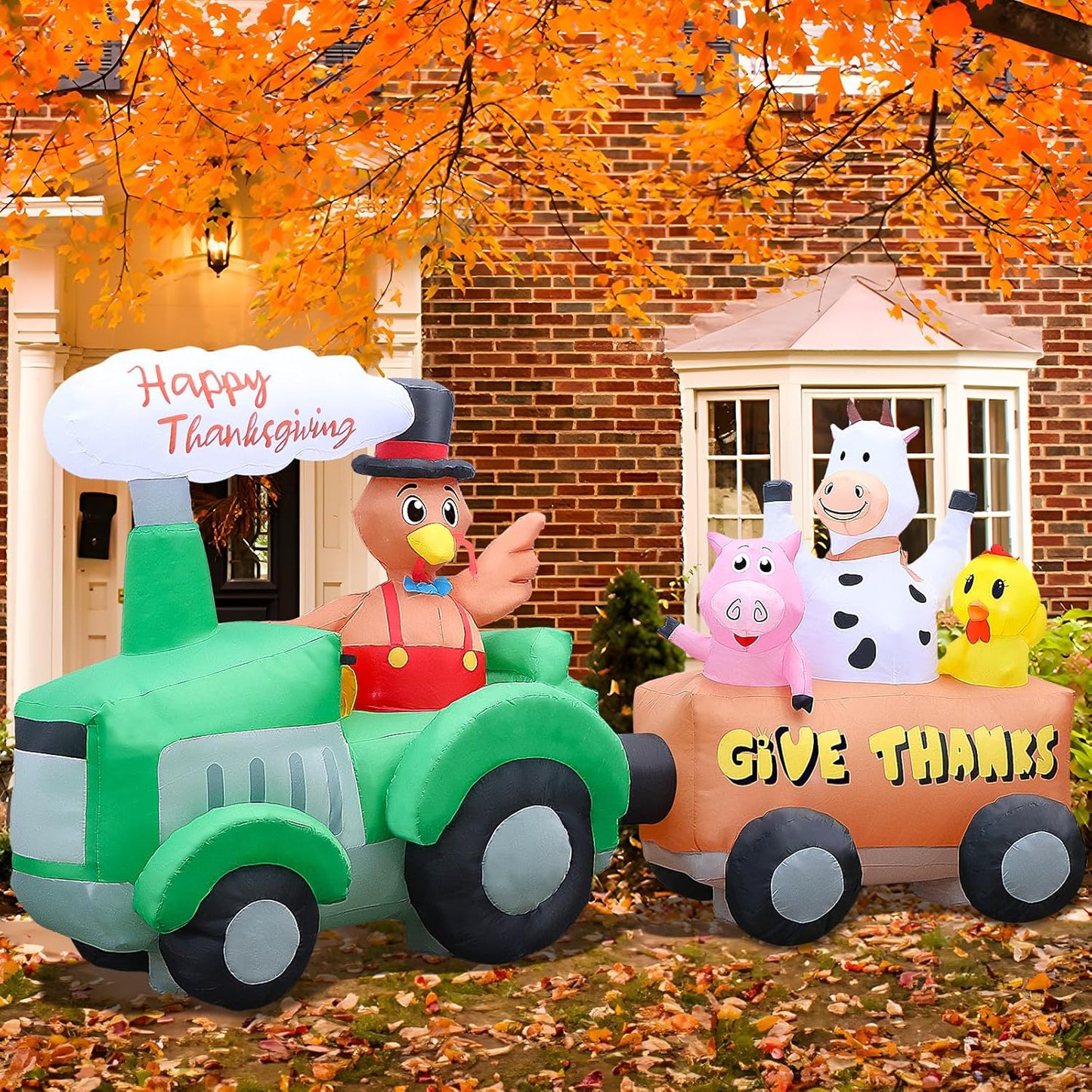 Thanksgiving Inflatables Turkey Car with LED Lights for Yard