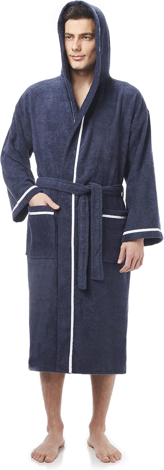 Arus Men's Hooded Classic Bathrobe - Turkish Cotton Comfort