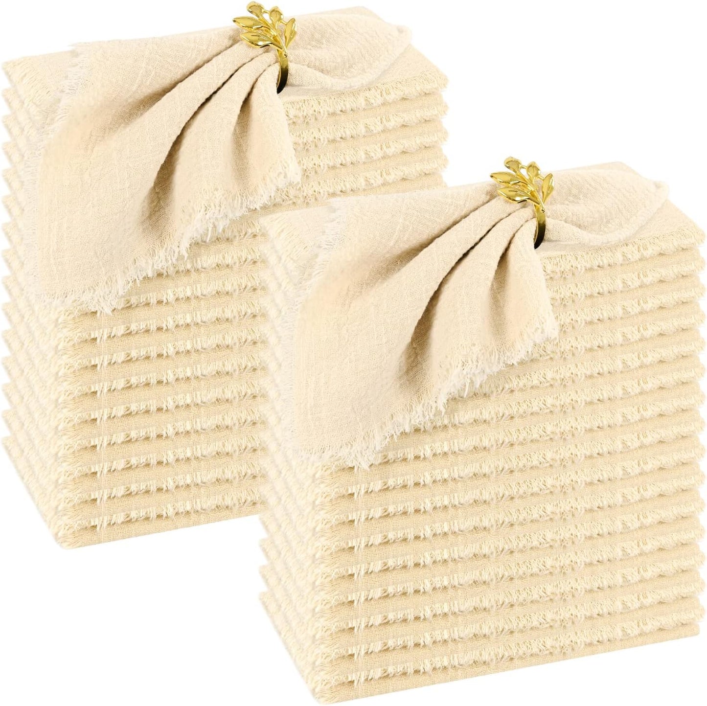 30 Pack Handmade Cloth Napkins with Fringe for Rustic Events