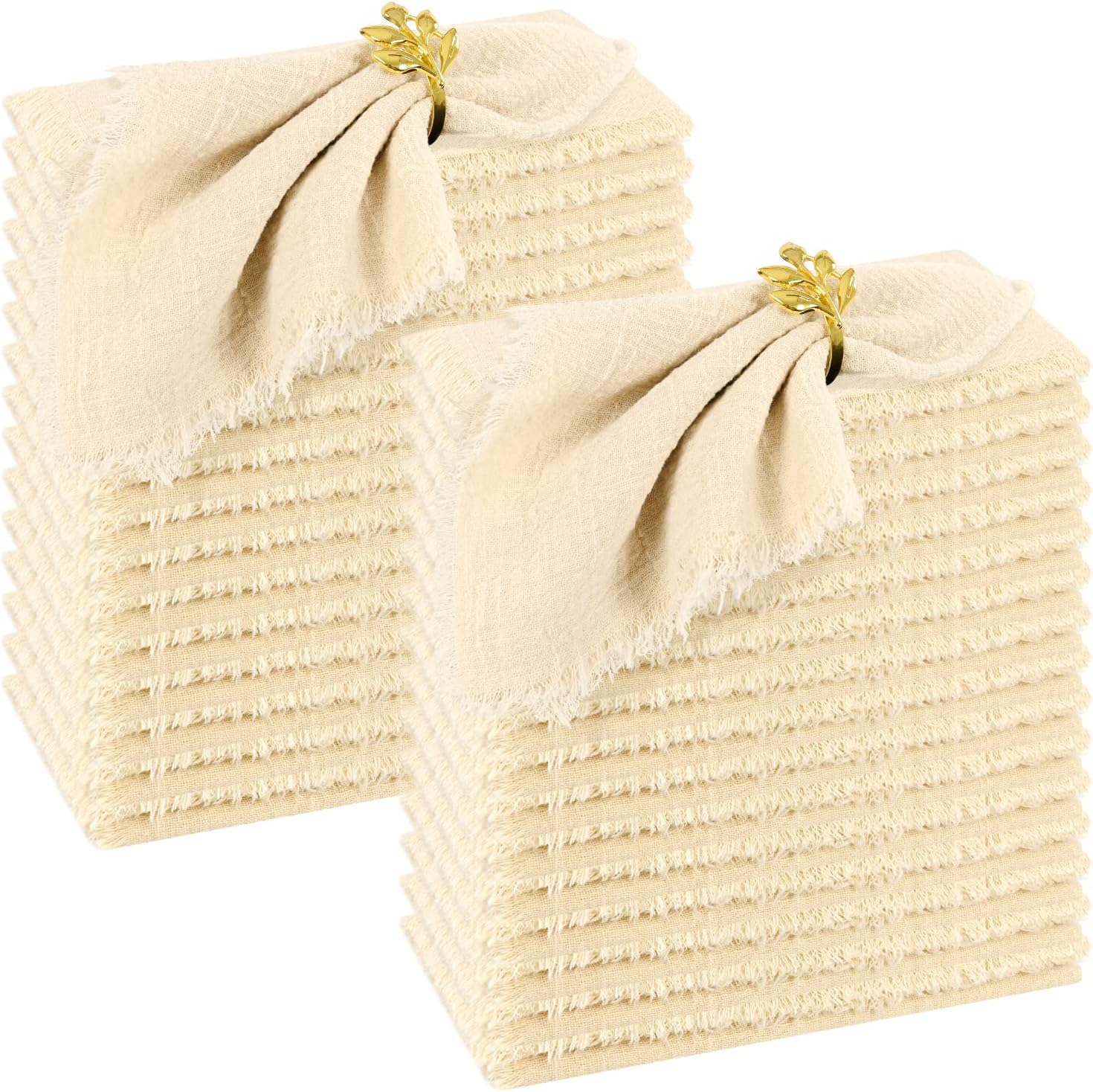 30 Pack Handmade Cloth Napkins with Fringe for Rustic Events