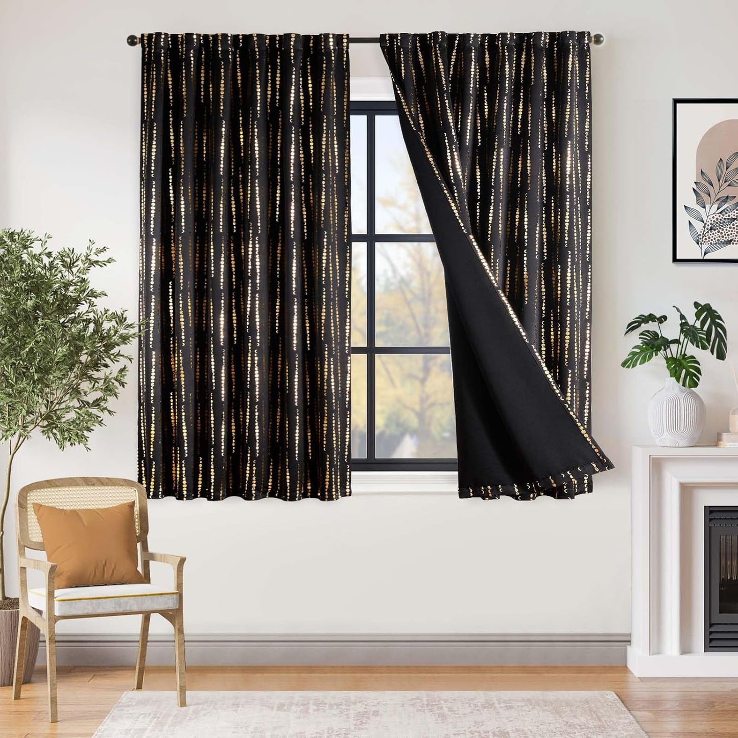 Blackout Boho Curtains for Bedroom with Moon Phases Design