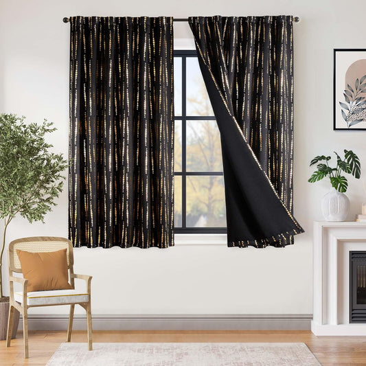 Blackout Boho Curtains for Bedroom with Moon Phases Design