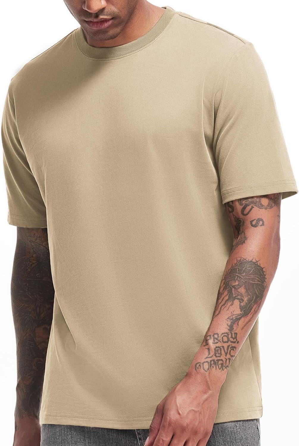 VEIISAR Men's Heavy Weight Crew Neck T-Shirt for Comfort