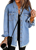 Fashionable Oversized Denim Shacket for Women with Fray
