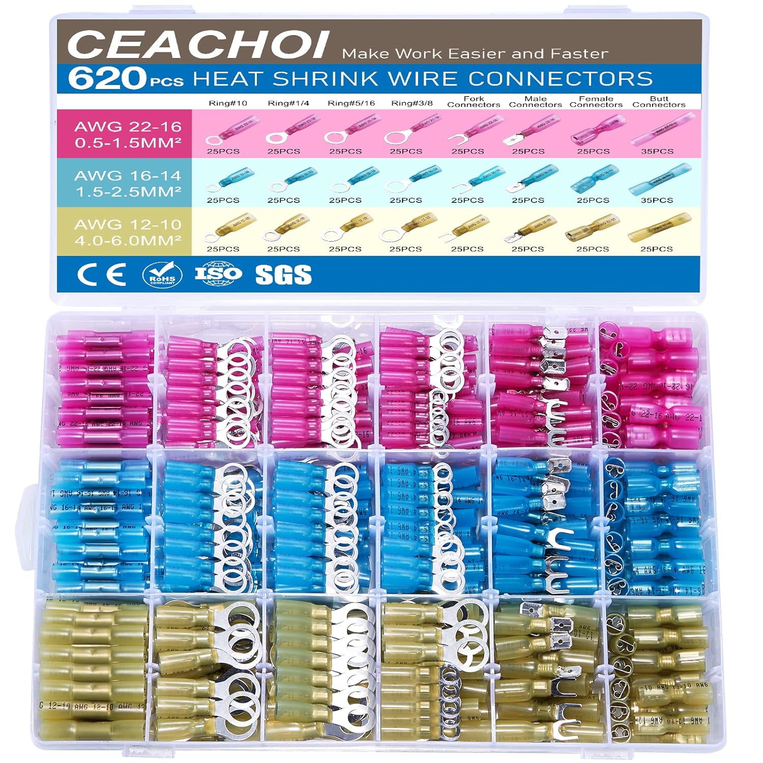 620PCS Heat Shrink Wire Connectors Kit for Marine Applications