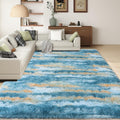 8x10 Large Area Rug Abstract Blue Shag - Ultra Soft Plush Comfort