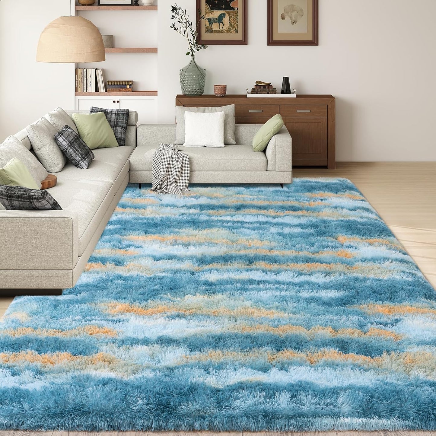 8x10 Large Area Rugs for Living Room, Ultra Soft Abstract Blue