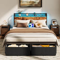 Queen Size Bed Frame with Headboard Storage and RGB LED Lights
