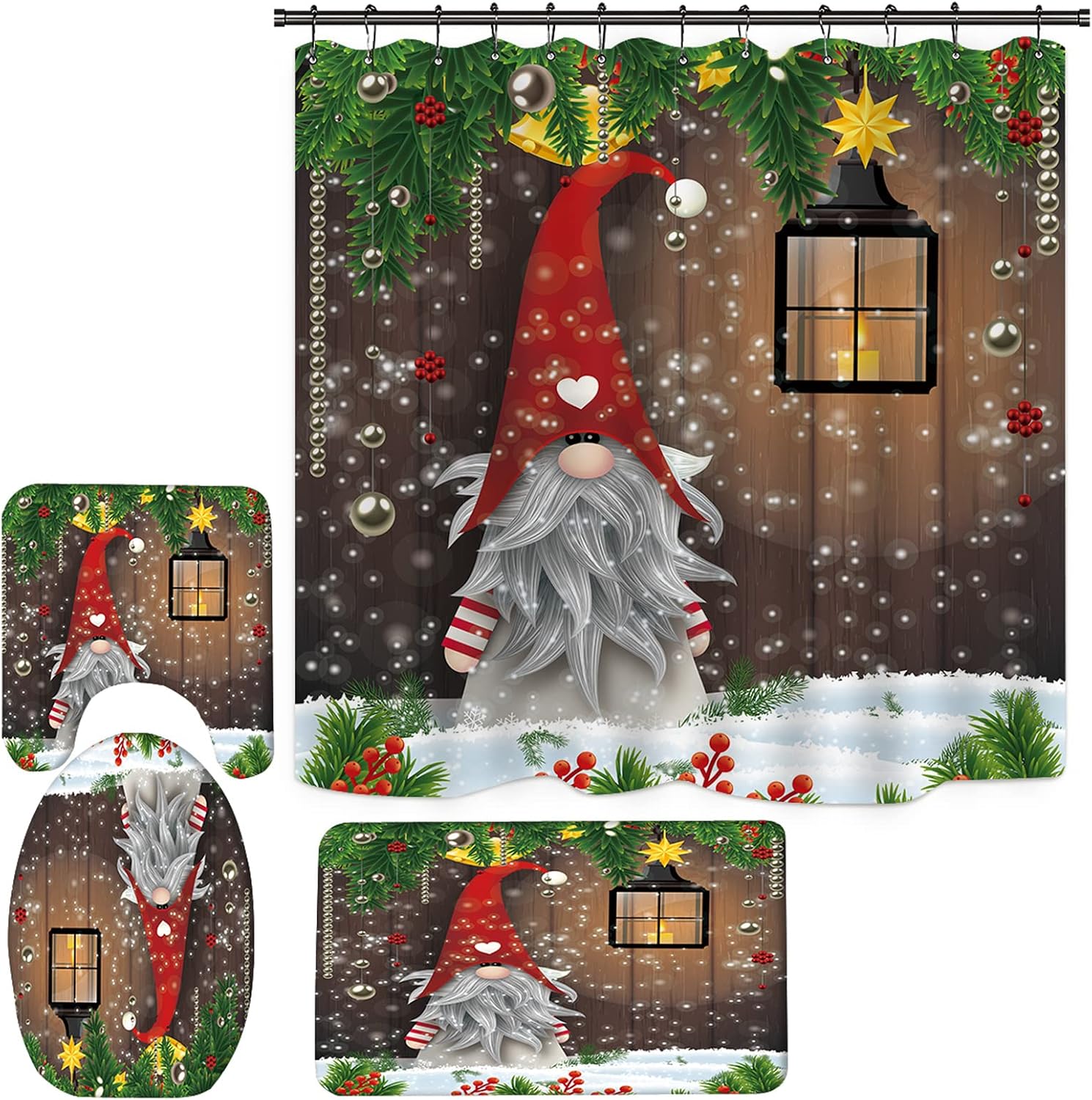 Rustic Gnome Christmas Bathroom Set 72x72