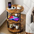 Small Round End Table 3-Tier Accent Table - Compact USB Power
