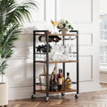 TUTOTAK Bar Cart Brown 3-Tier Serving Cart with Wine Rack - Compact