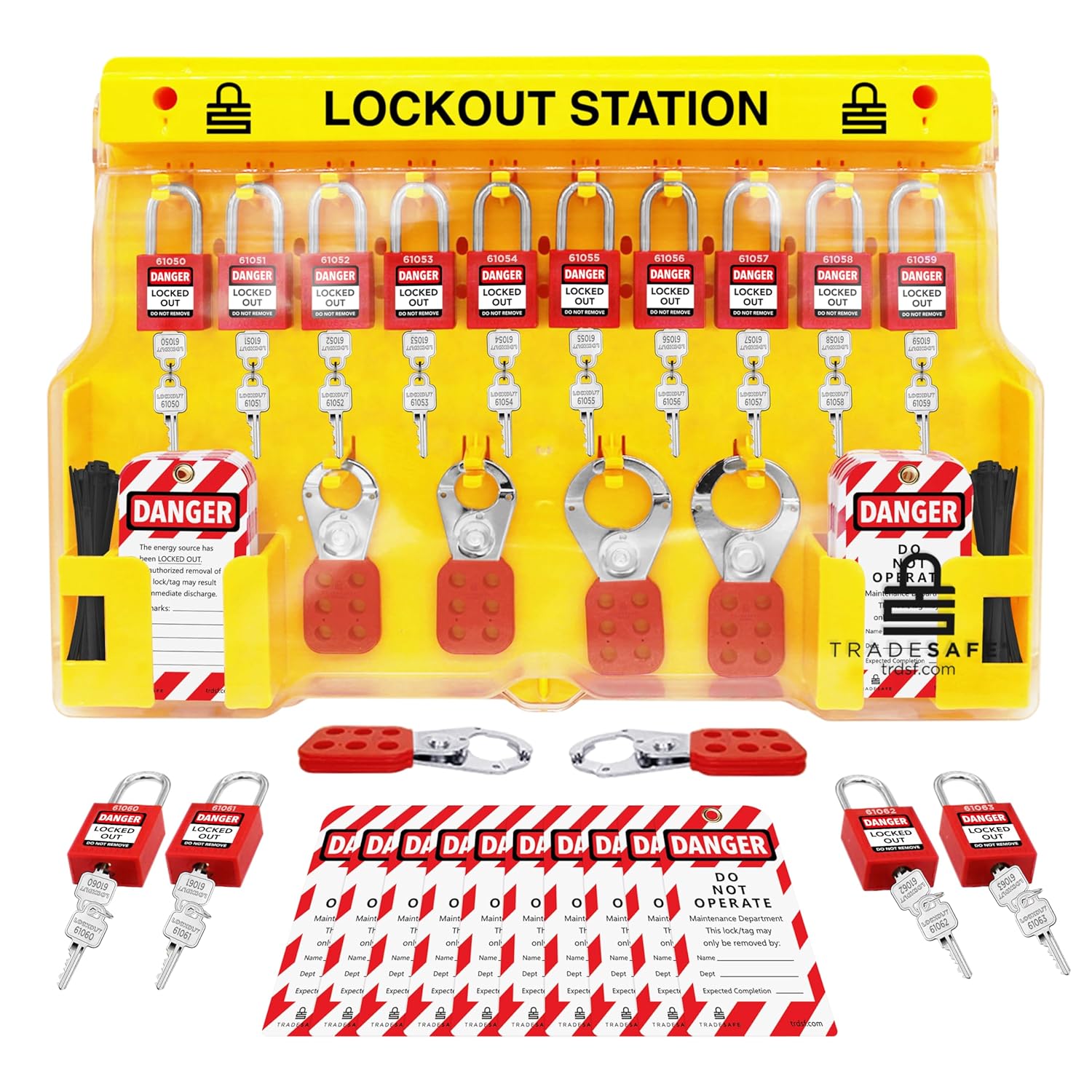 TRADESAFE Lockout Tagout Station with Safety Lock Set and Tags