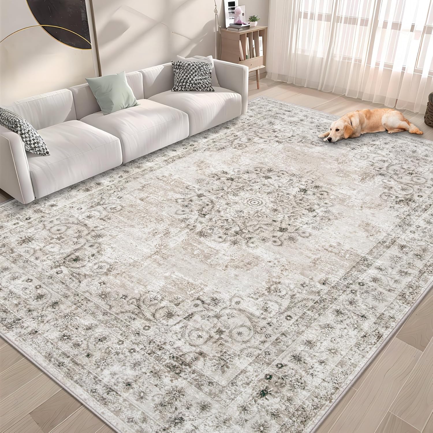 Vintage Area Rug 6x9: Washable Distressed Carpet for Home