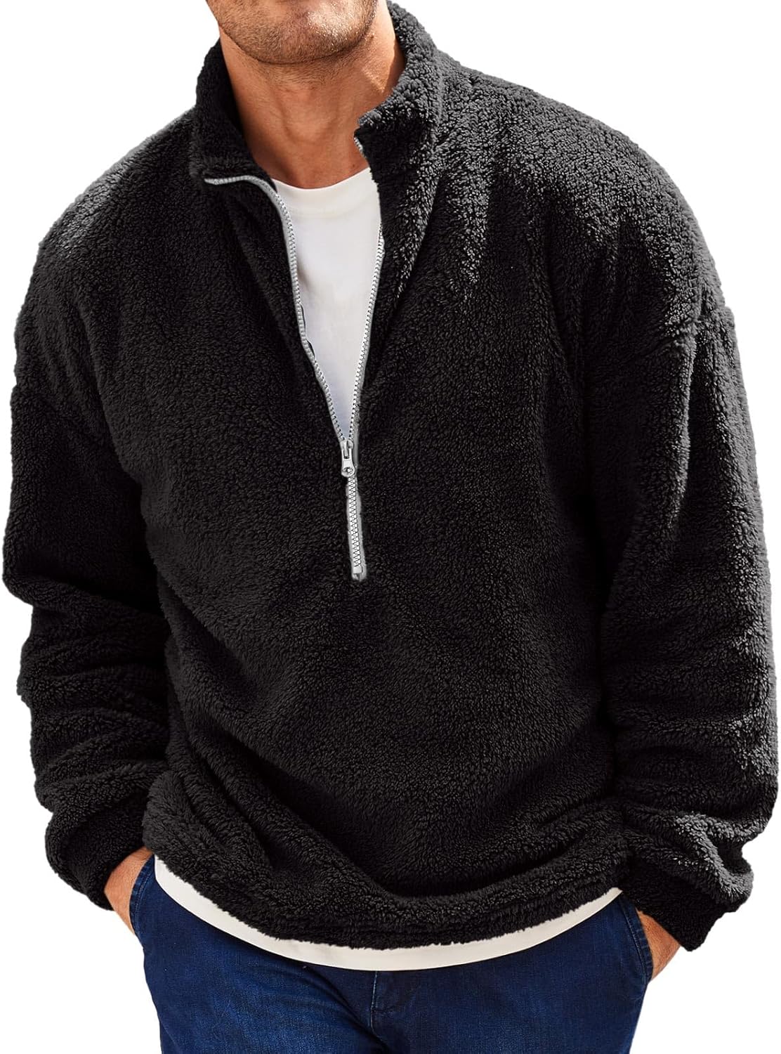 Runcati Mens Fuzzy Sherpa Sweatshirt for Cozy Winter Days