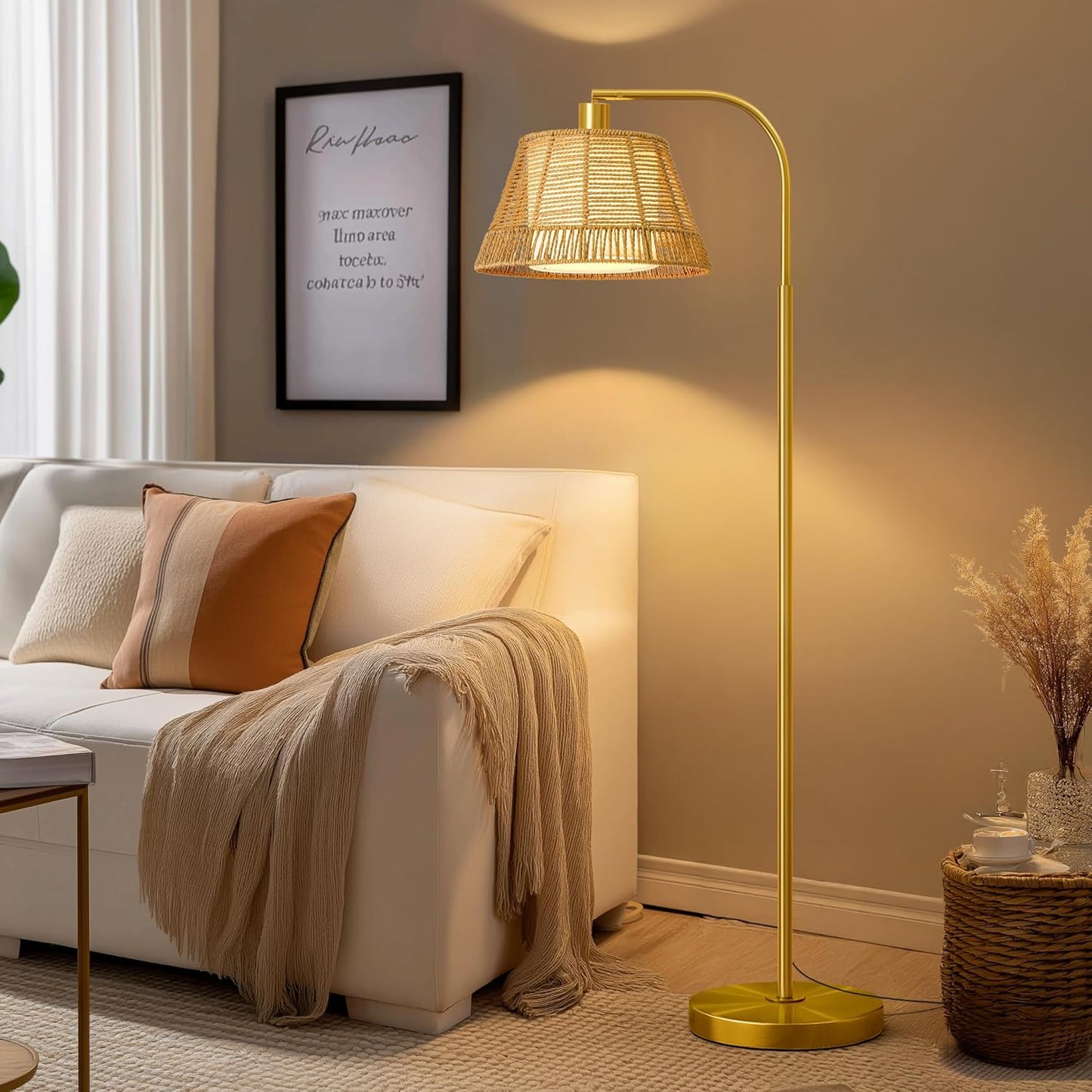 Oneach Arc Floor Lamp: Boho Rattan Design for Any Room