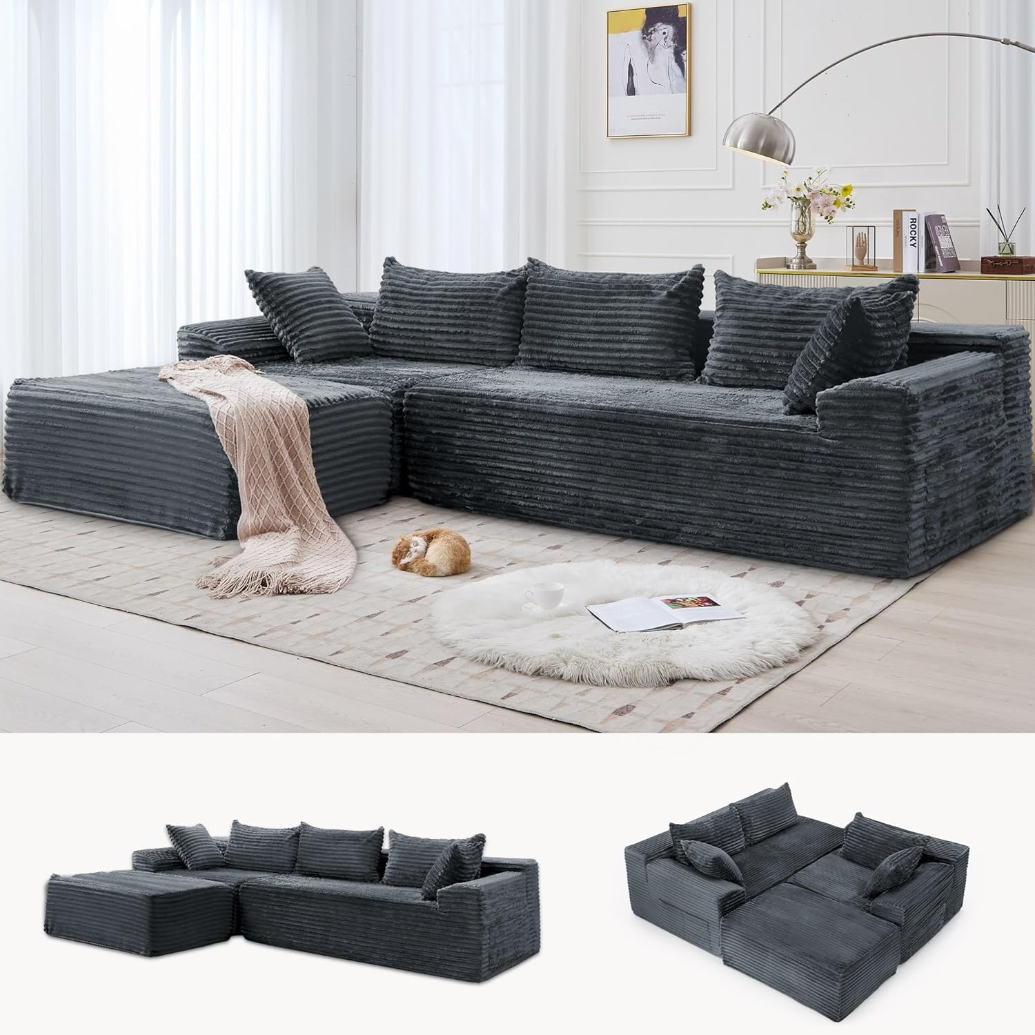 108 Inch Modular Sectional Sofa with L-Shape Chaise for Comfort