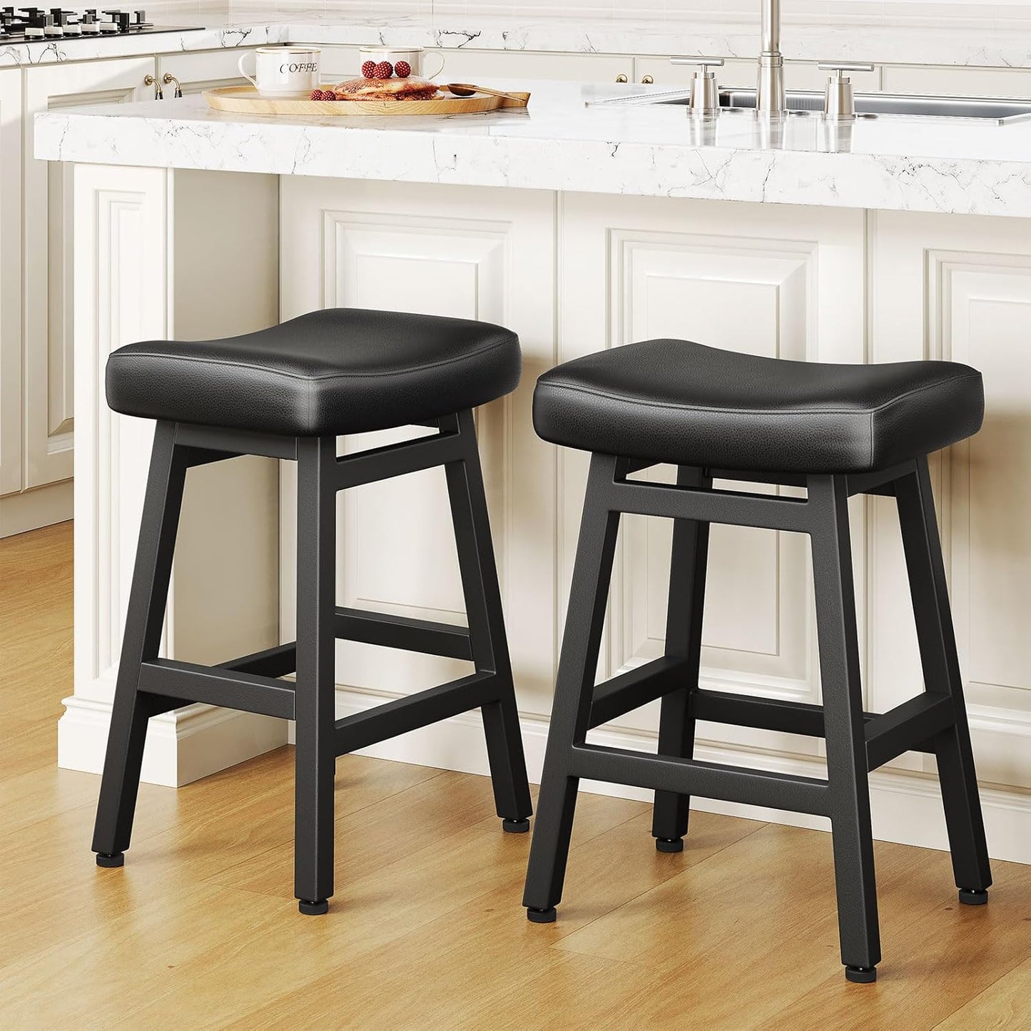 Counter Height Bar Stools Set of 2 with Saddle Seats