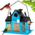 Solar Bird Feeder House for Outdoors Hanging - 7lb Capacity, Solar