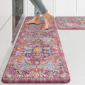 Anti Fatigue Kitchen Mat Set 17x47 + 17x29 - Cushioned Boho Rugs