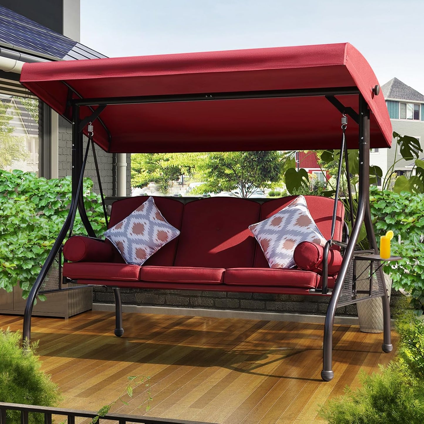 NOBLEMOOD Patio Porch Swing with Adjustable Canopy and Tray