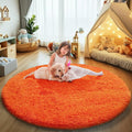 Orange Fluffy Round Rug 5ft - Soft Shaggy Circle Rug for Kids Room