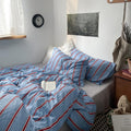 Vintage Striped Blue Duvet Cover Full - 100% Cotton Soft Breathable