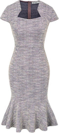 Chic Cap Sleeve Tweed Fishtail Bodycon Dress for Stylish Events