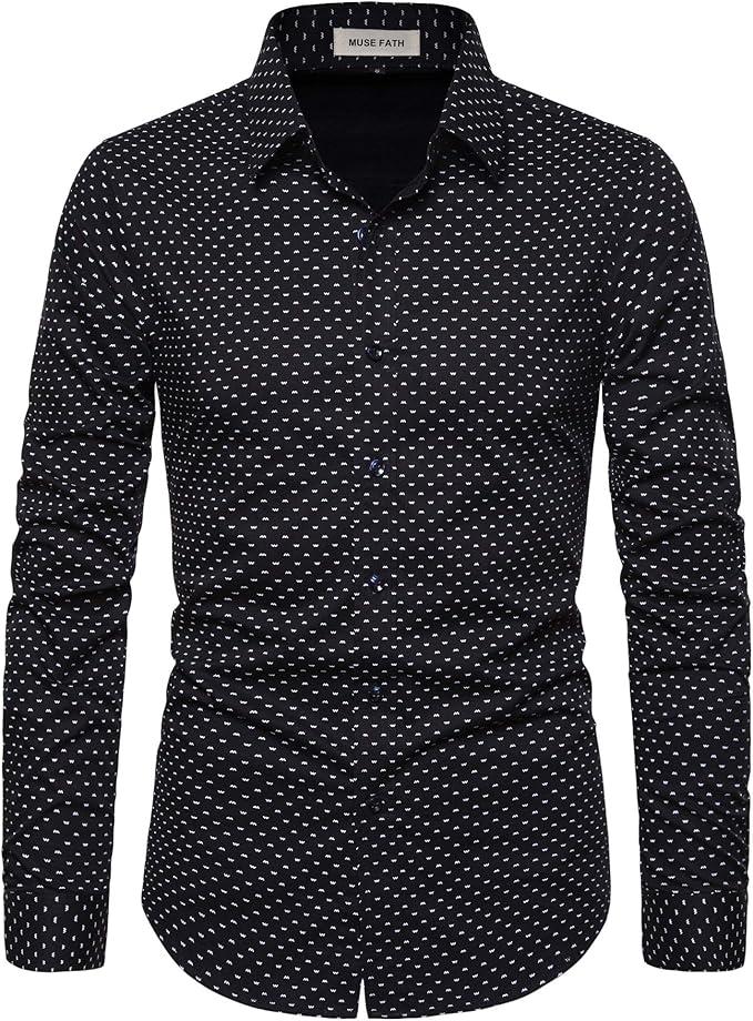 MUSE FATH Men's Printed Cotton Casual Long Sleeve Dress Shirt