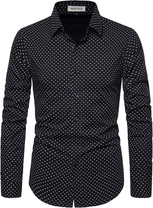 MUSE FATH Men's Printed Cotton Casual Long Sleeve Dress Shirt
