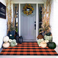 Orange and Black Plaid Rug 4 ft x 6 ft - Fall Outdoor Door Mat