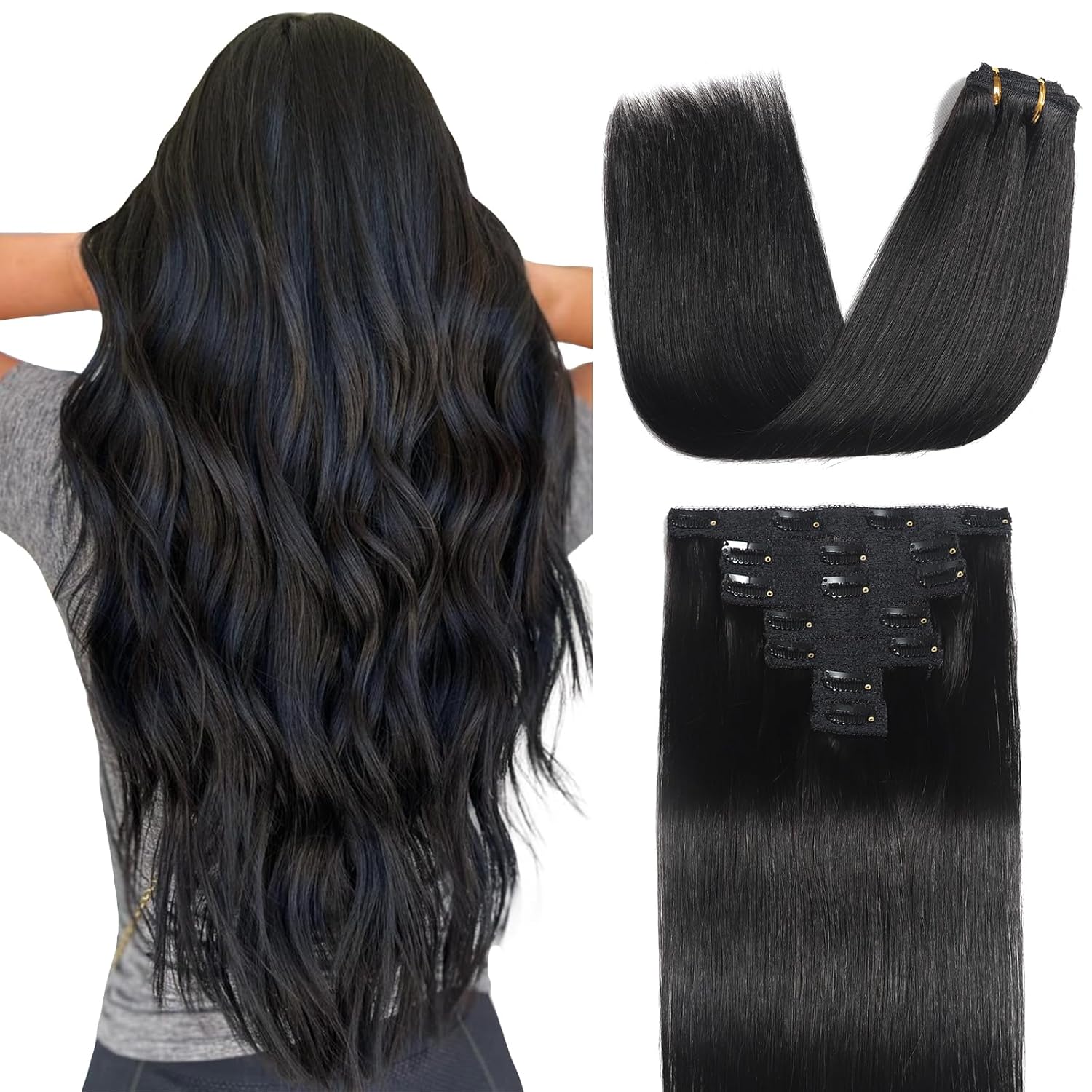 Natural Straight Clip in Hair Extensions for Black Women 20 in