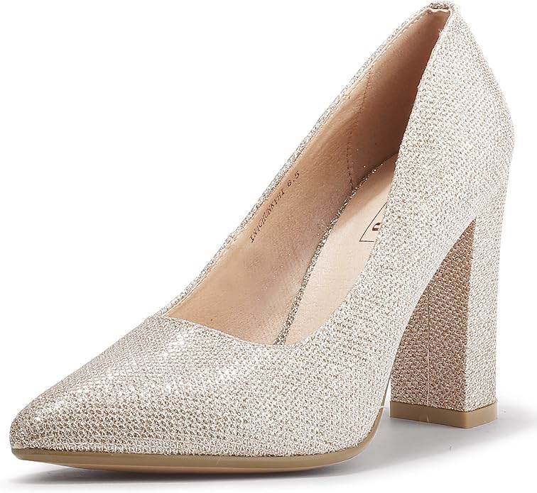 IDIFU Women's Chunky-HI Block High Heels Closed Toe Pumps