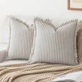Throw Pillow Covers 24x24 Set of 2 Grey Striped Fringe Tassel Pillow