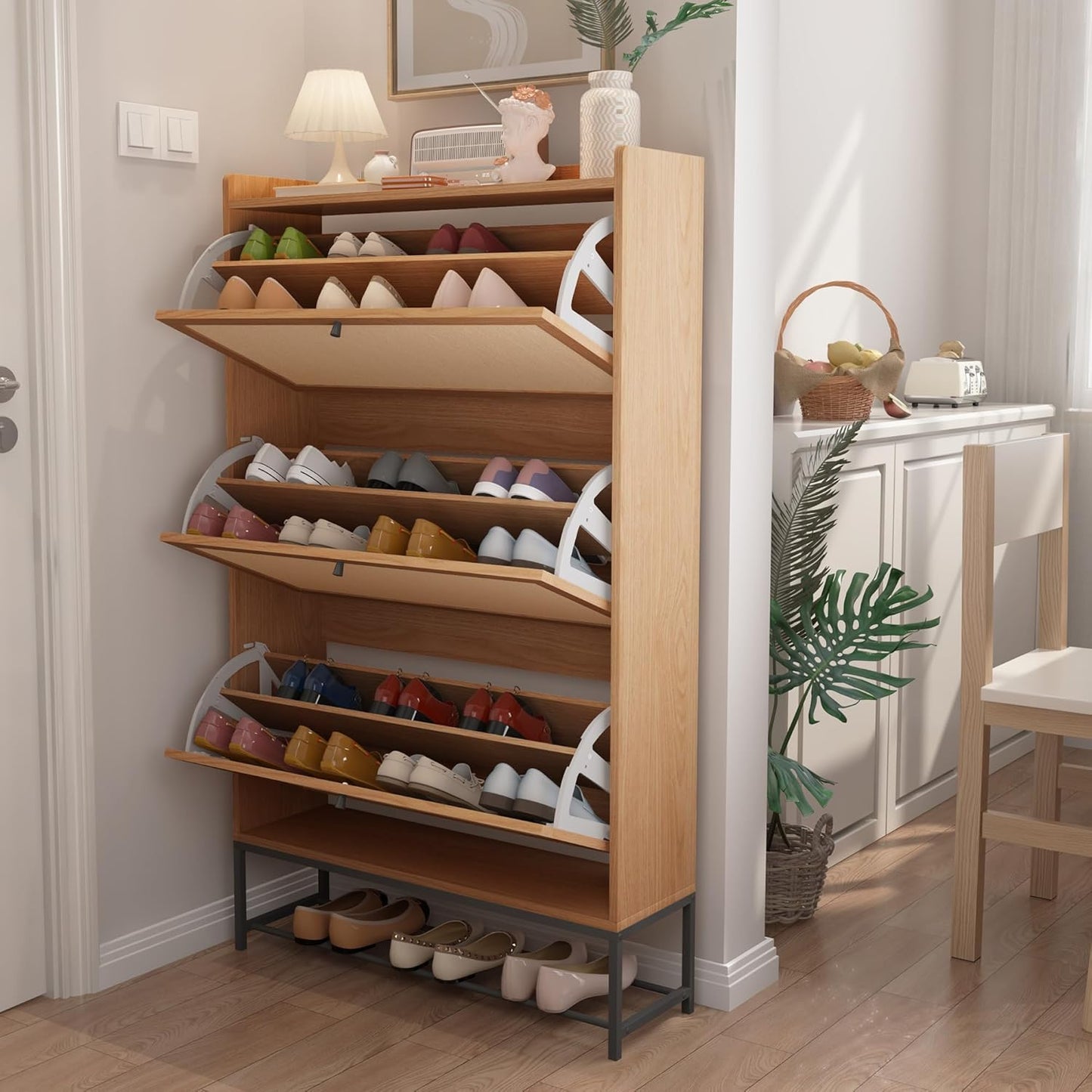 AVZEAR Narrow Shoe Storage Cabinet with 3 Flip Drawers for Entryway