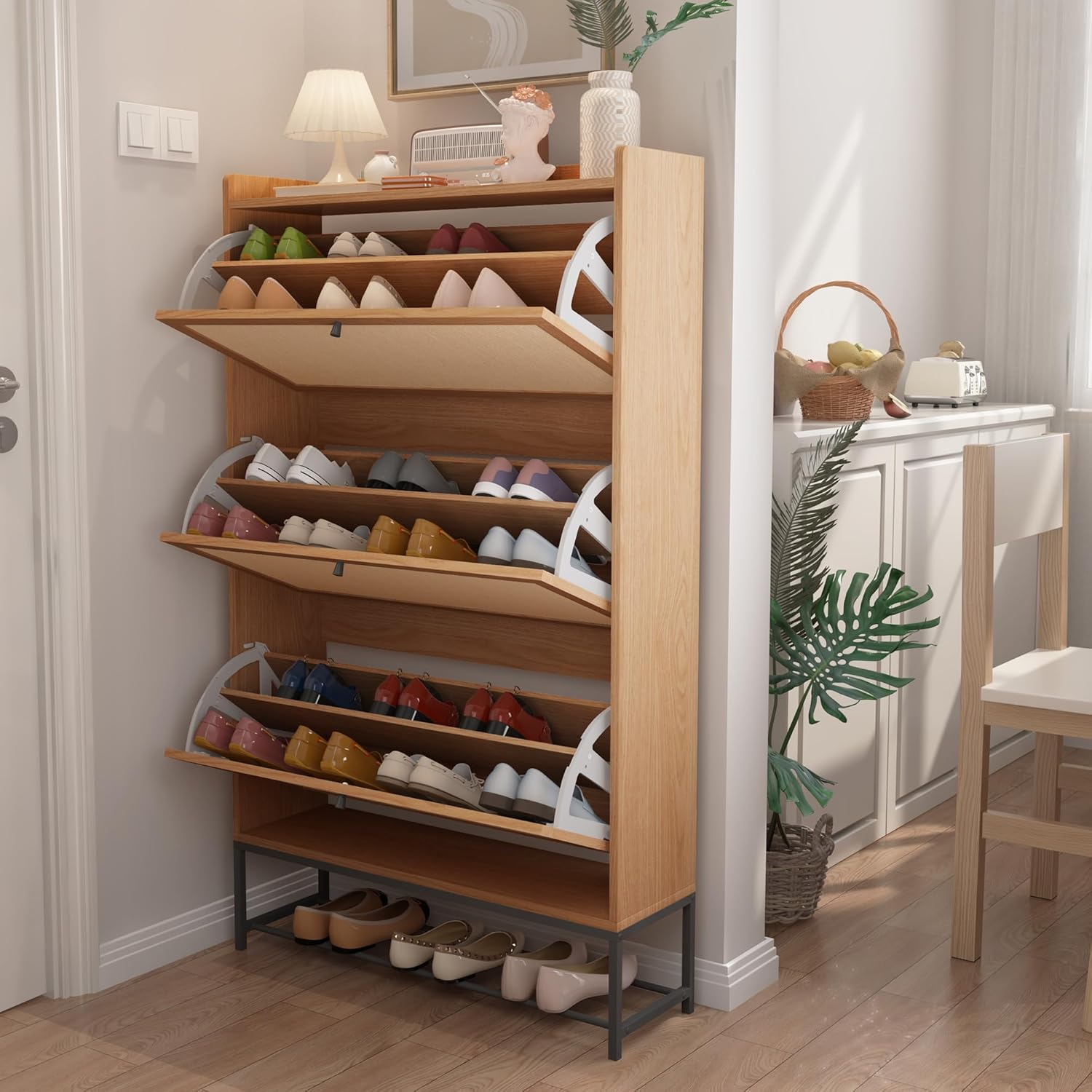 AVZEAR Narrow Shoe Storage Cabinet with 3 Flip Drawers for Entryway