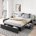 Queen Size Platform Bed Frame with 3 Storage Drawers - Dark Grey