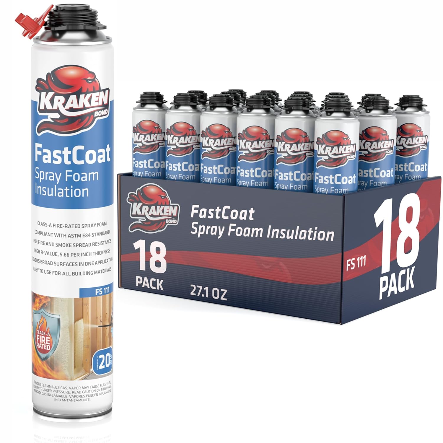 Kraken Bond Fastcoat Fire Rated Spray Foam Insulation 18 Pack