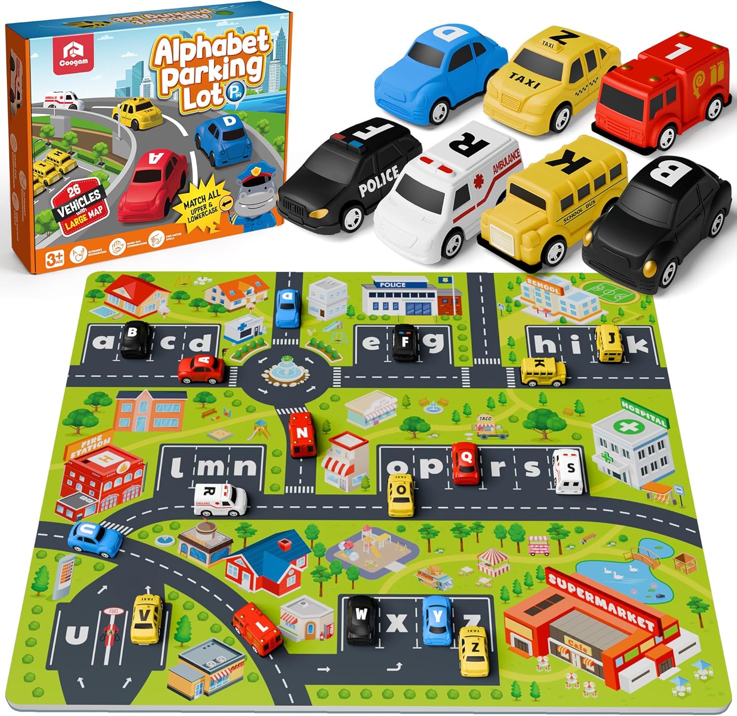 Coogam Alphabet Maze with Pull Back Cars for Preschool Learning