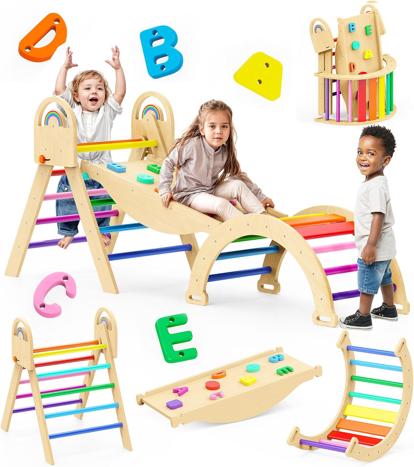 Pikler Triangle Set for Toddlers - 9-in-1 Wooden Climbing Toy