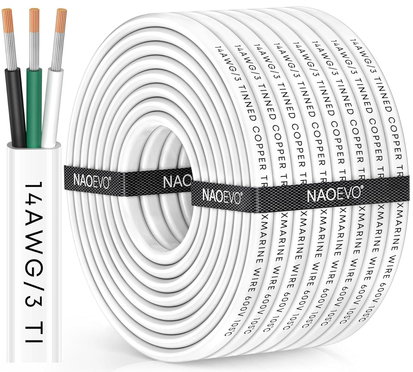 NAOEVO 14 Gauge Marine Wire for Boats, RVs, and Solar Use