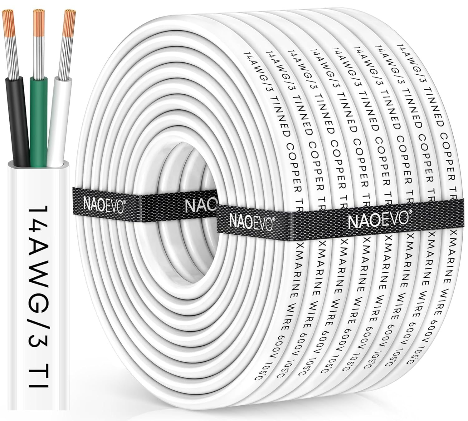 NAOEVO 14 Gauge Marine Wire for Boats, RVs, and Solar Use