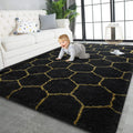 5x8 ft Black Gold Shaggy Rug - Super Soft Plush Area Rug