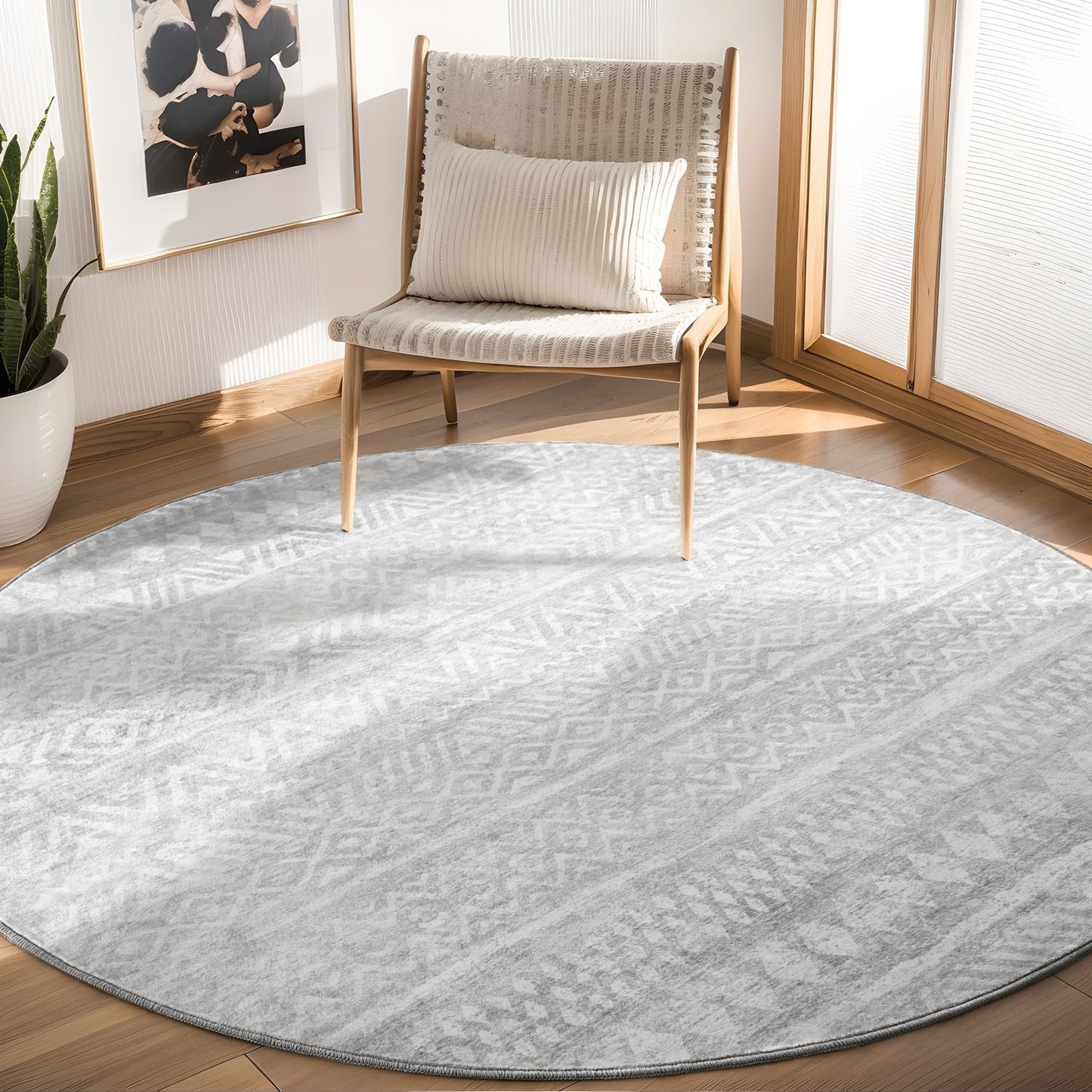 Round Rug 6ft Soft Cozy Non Slip Area Rug for Living Room