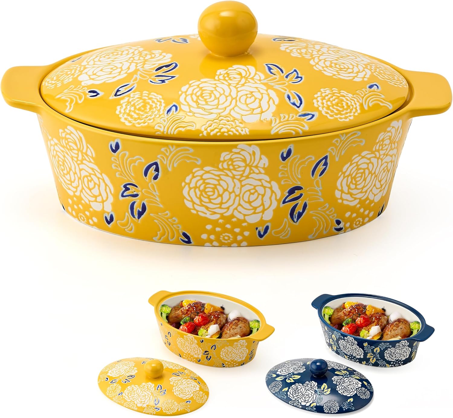 Ceramic Casserole Dish With Lid for Baking and Serving