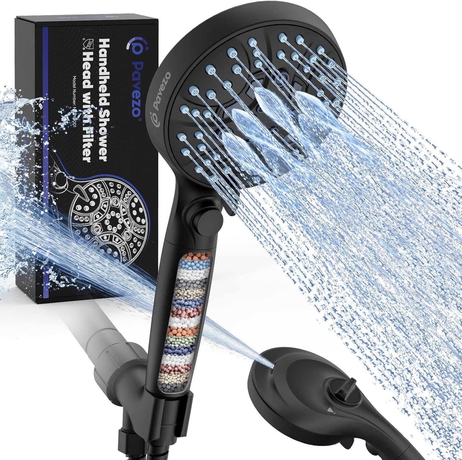 Pavezo High Pressure Handheld Shower Head with Filter & Modes