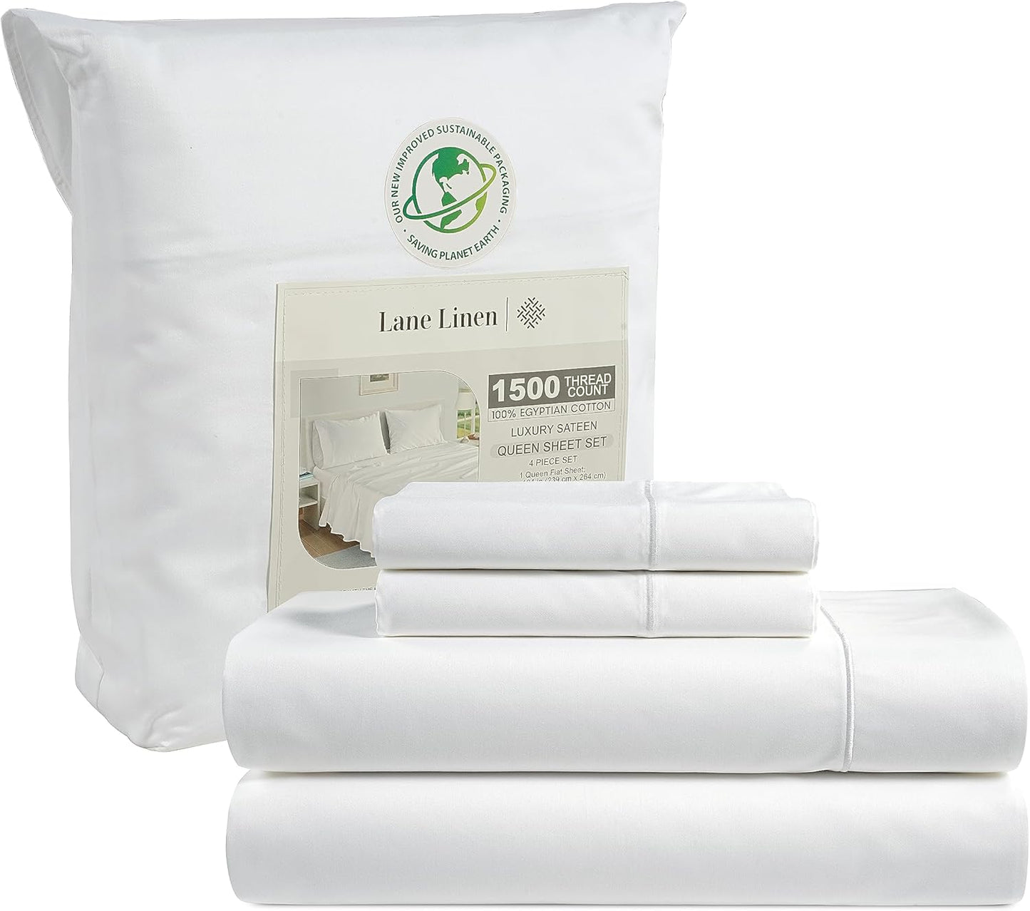Lane Linen 100% Egyptian Cotton Queen Sheet Set - Luxury