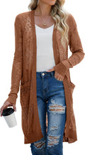 Womens Lightweight Longer Length Cardigan - Crochet Open-Front Cozy